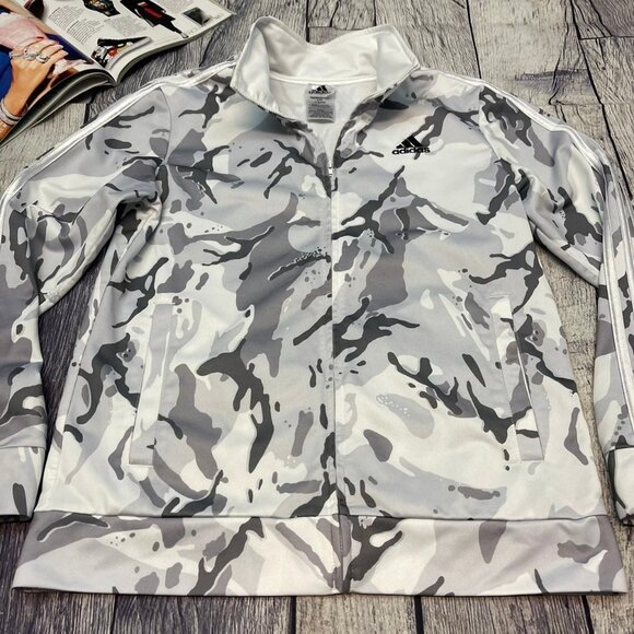 Adidas 3-Stripes Track Jacket Youth Size Large‎ White Camouflage Coat Sweater - Picture 4 of 12